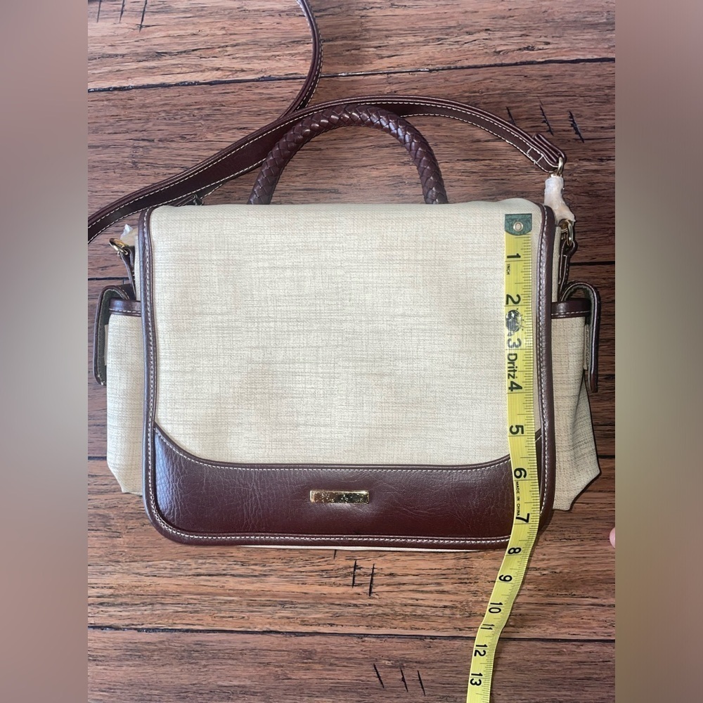 Vintage satchel crossbody messenger bag fall bag brown cream neutral bag y2k - Picture 10 of 16
